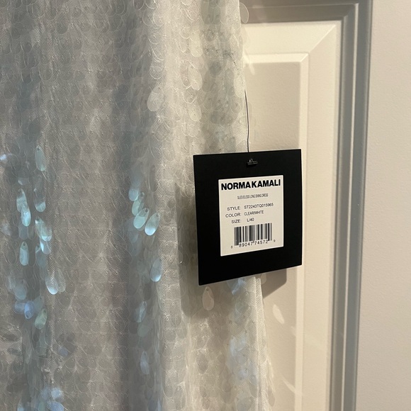 Norma Kamali Paillette Embellished Tulle Maxi Dress - White Sequined - Picture 6 of 7